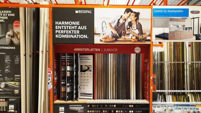 Countertop samples displayed in home improvement store