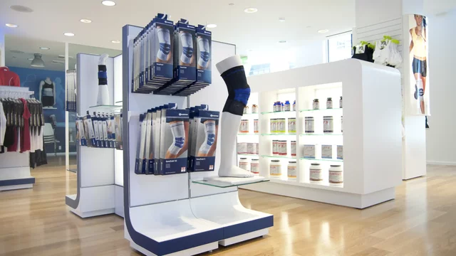 Knee braces displayed on store shelving