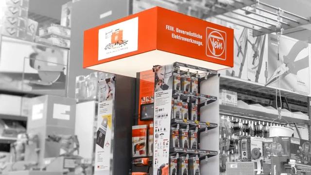 Power tool display showcasing in retail store