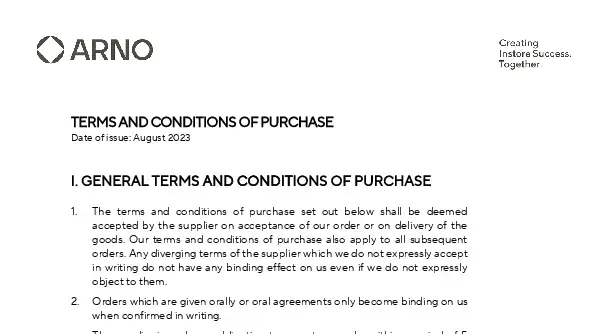 Document displays purchase terms, outlining conditions