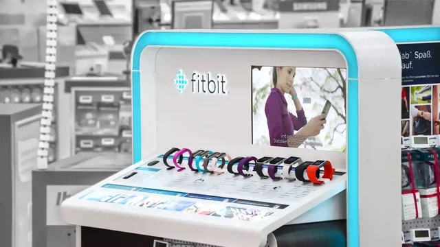 Fitbit-Armbänder werden in einem Geschäft präsentiert